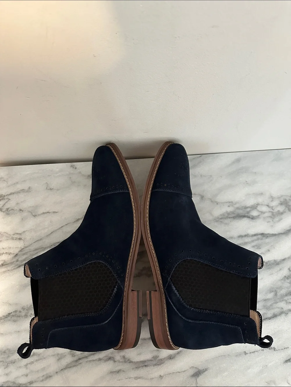 Stacy Adams Maury Men's Cap Toe Suede Chelsea Boots Navy Blue Size 12M